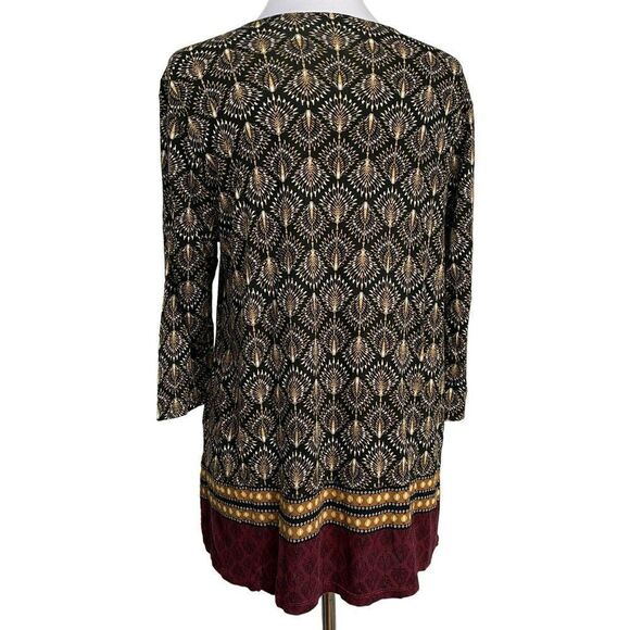 J. Jill Bordeaux Fan Geo Border Print Knit Pullover Tunic Top Sz L - Picture 7 of 10